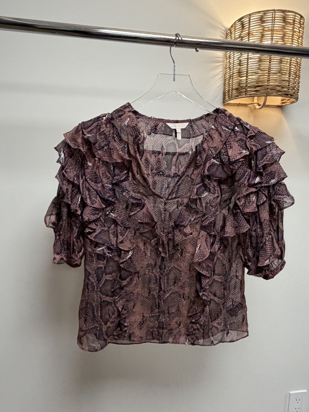Rebecca Taylor snake print ruffle blouse